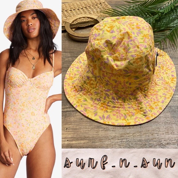 Billabong 💛 Time To Shine Ditsy Floral Wide Bucket Hat - Picture 1 of 10